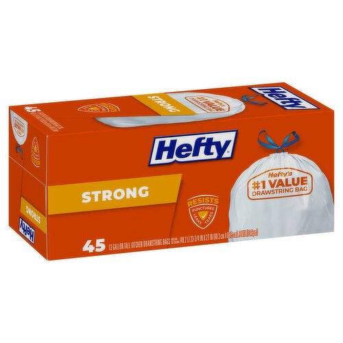 Hefty Strong Tall Kitchen Drawstring Bags 13Gal, 45ct