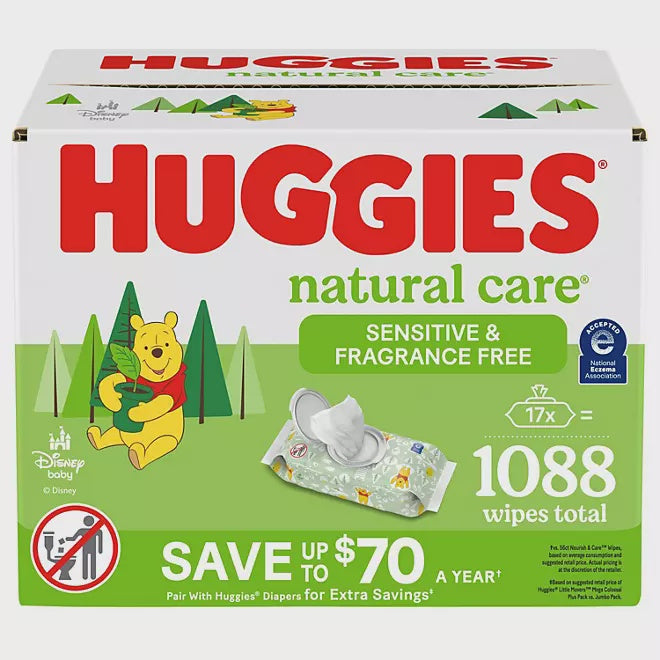 Huggies Natural Care Sensitive Baby Wipes, Fragrance Free, 17 pk., 1088 Wipes (preorder)