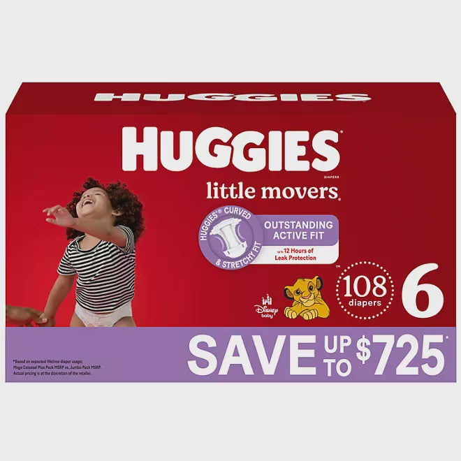 Huggies Little Movers, Size 6, 108ct (preorder)
