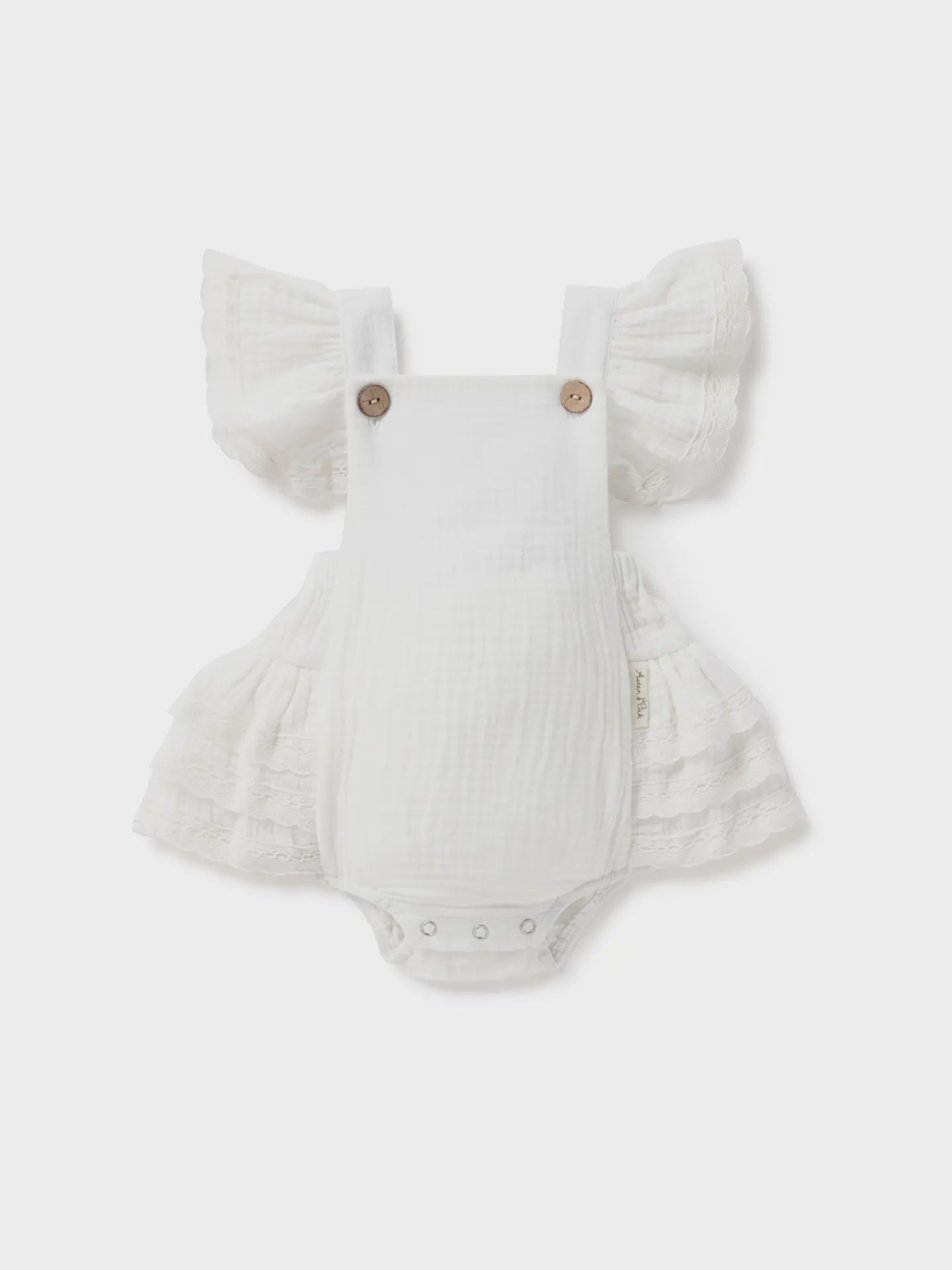 Aster & Oak White Muslin Ruffle Playsuit,3-6m