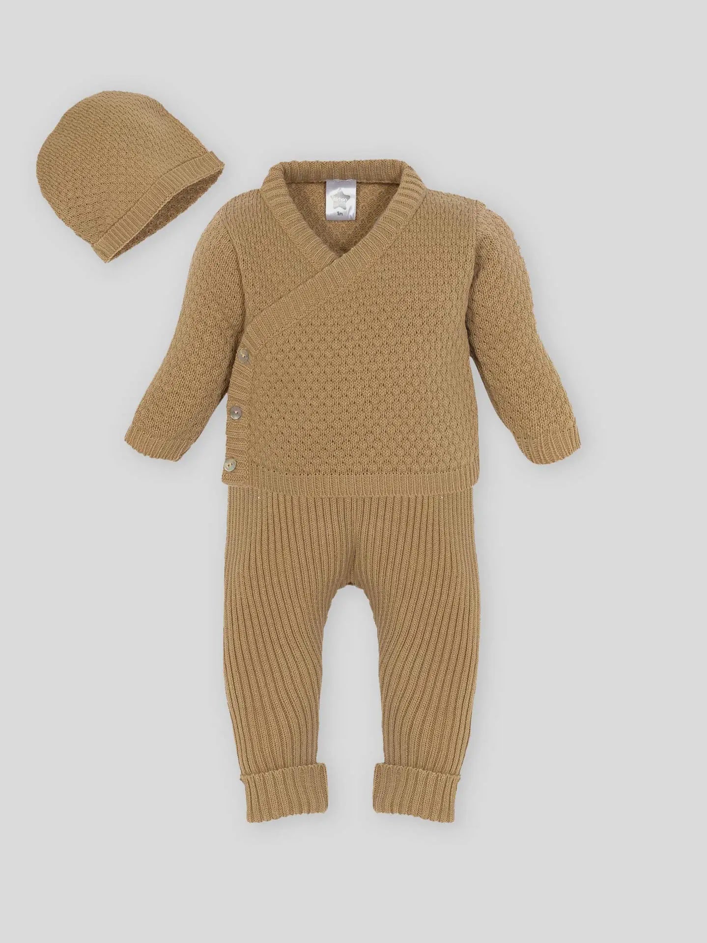 Minhon Knit 3 pc Set, Beige, 9m