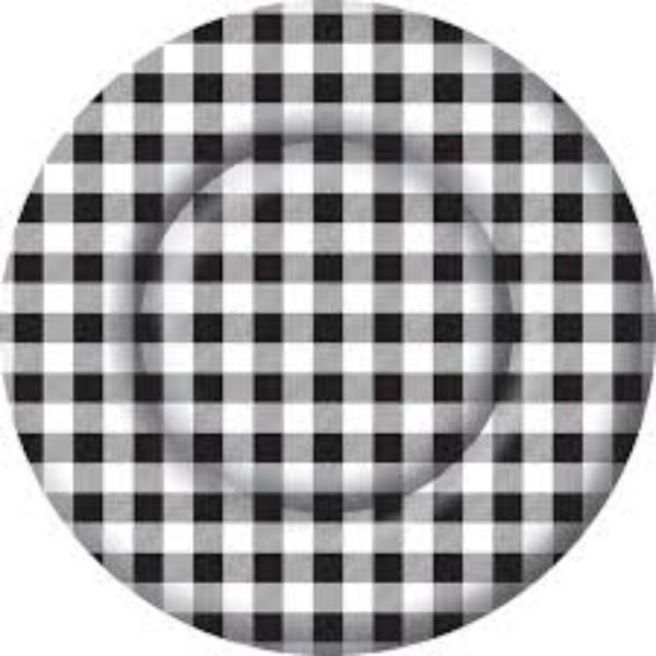 10.5" Round Paper Plates Pack of 8 Buffalo Check Black