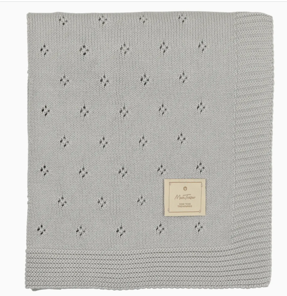 Perfect Pointelle Knit Blanket - Pearl Blue