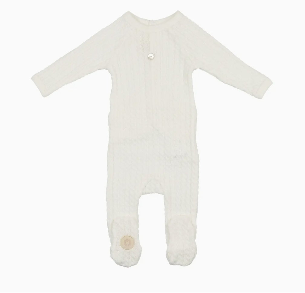 Cable Knit Footie -Ivory 6 months