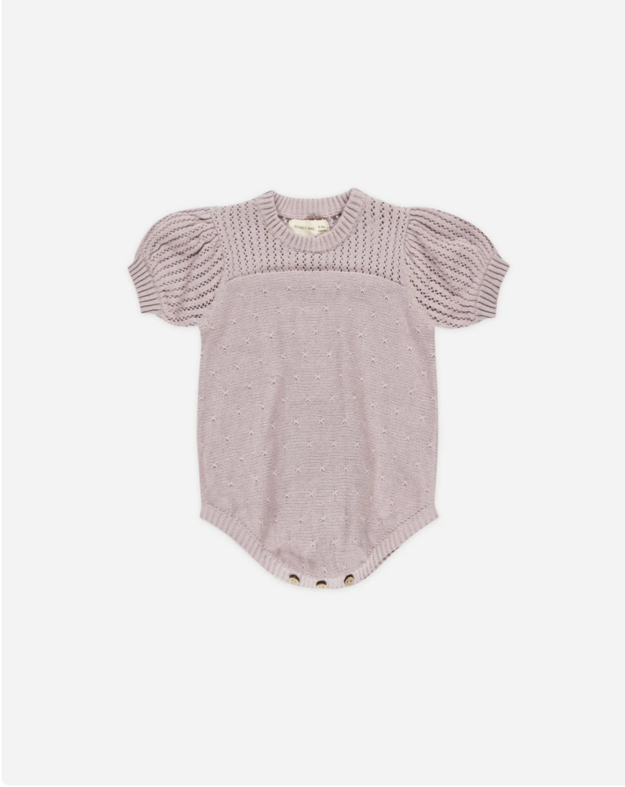 Pointelle Knit Romper Lavender 12-18mos.
