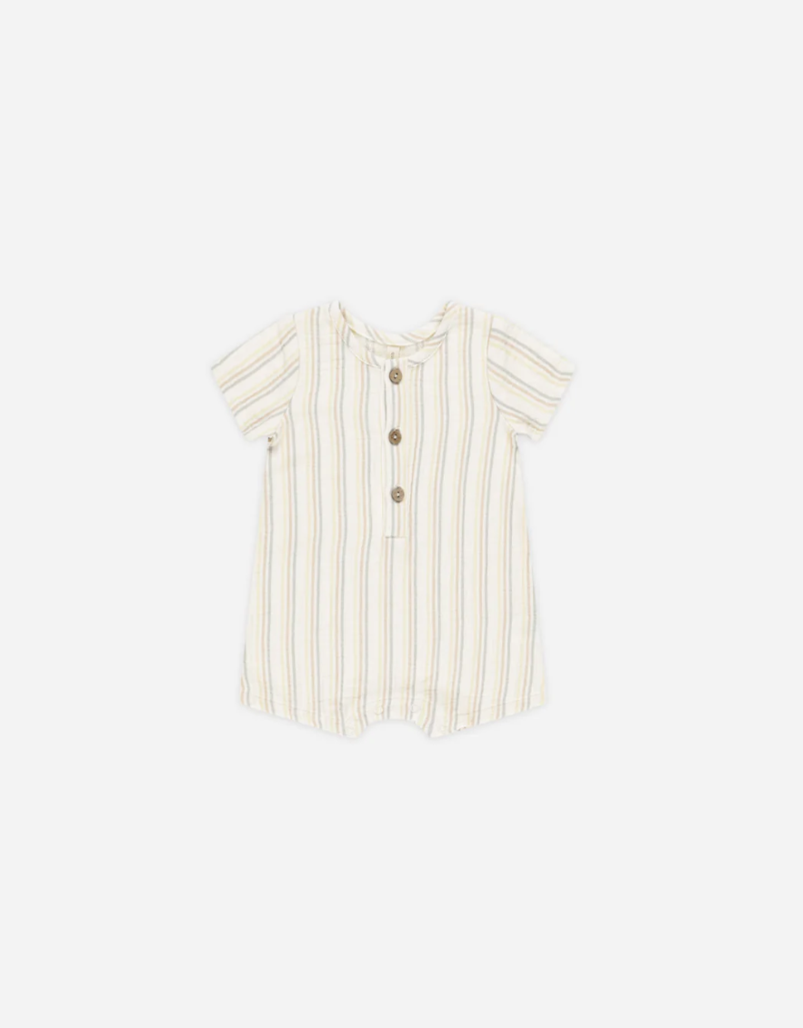 Short Sleeve Woven Romper Summer Stripe 12-18 mos