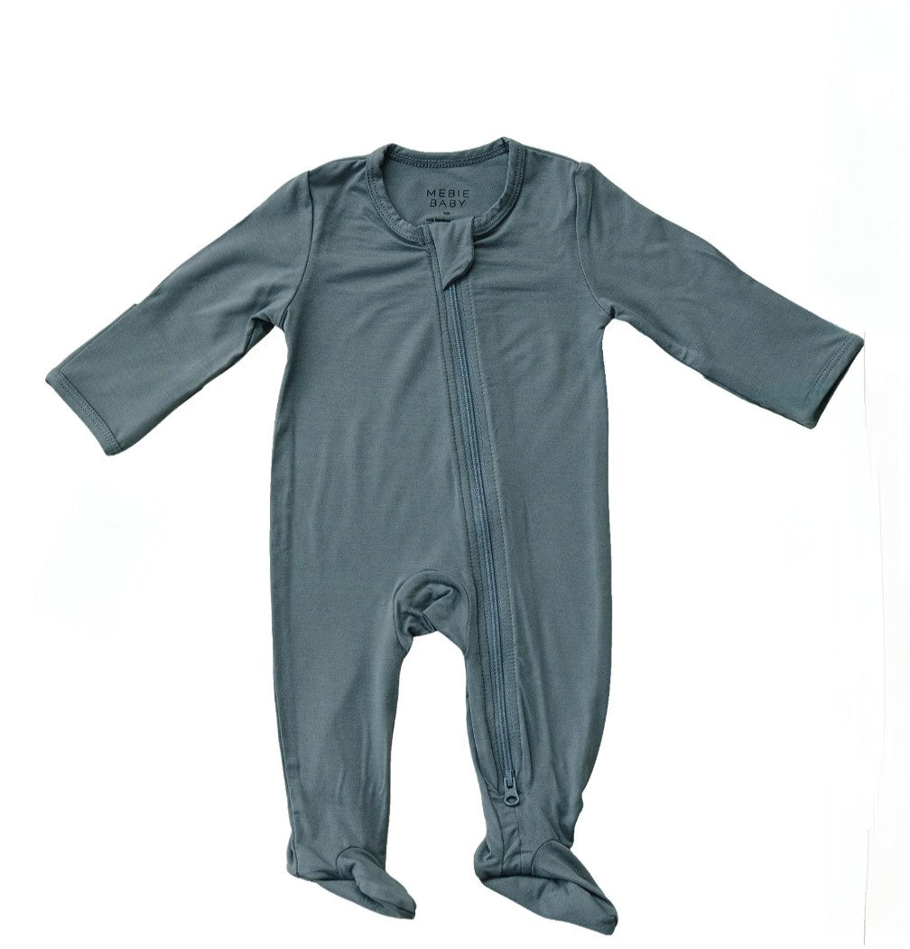 Dusty Blue Bamboo Footed Zipper 3-6mos