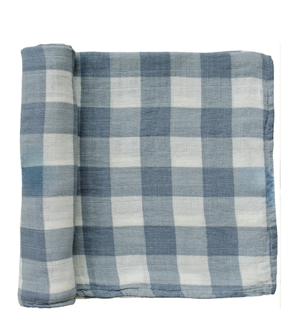 Dusty Blue Gingham Muslin Swaddle Blanket