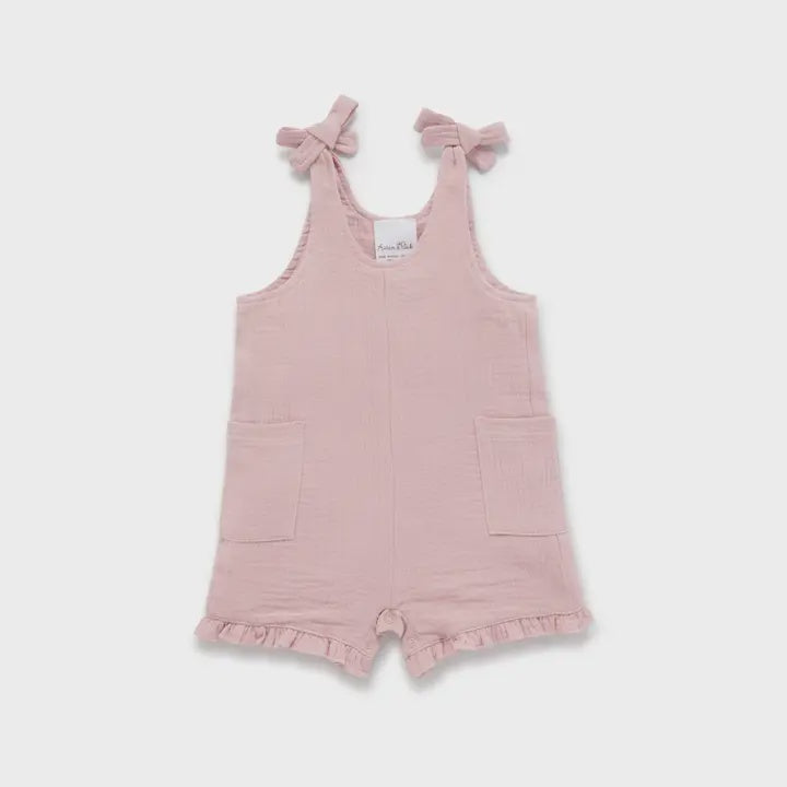 Pink Muslin Tie Romper, 1yr