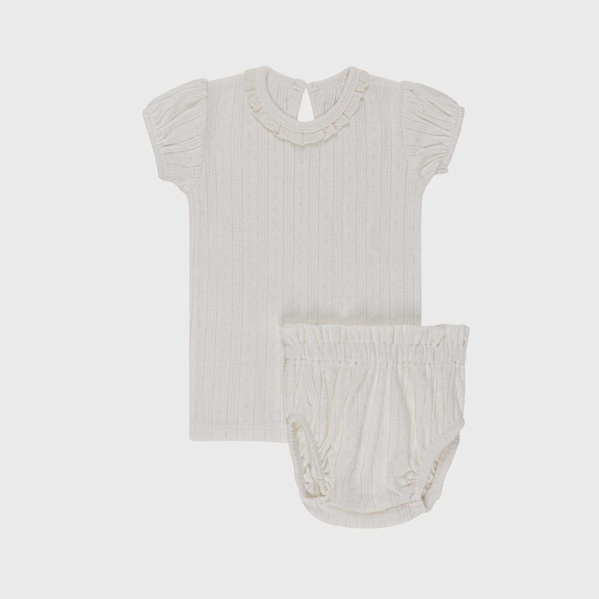 Lace Trim Pointelle Collection- Top + Bloomer, Ivory 6m