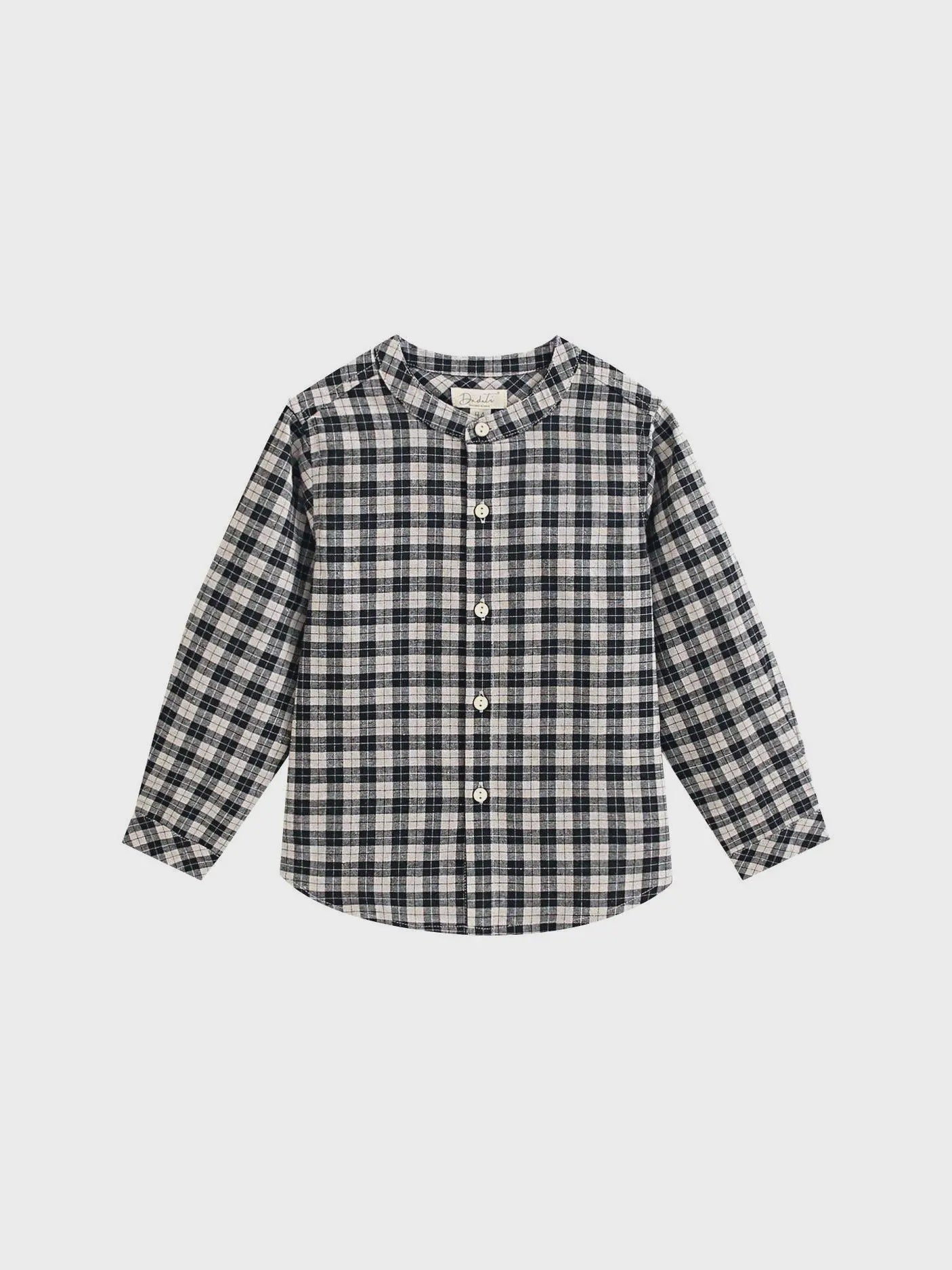 Dadati Mao Collar Boy's Shirt, Beige & Black Checkered