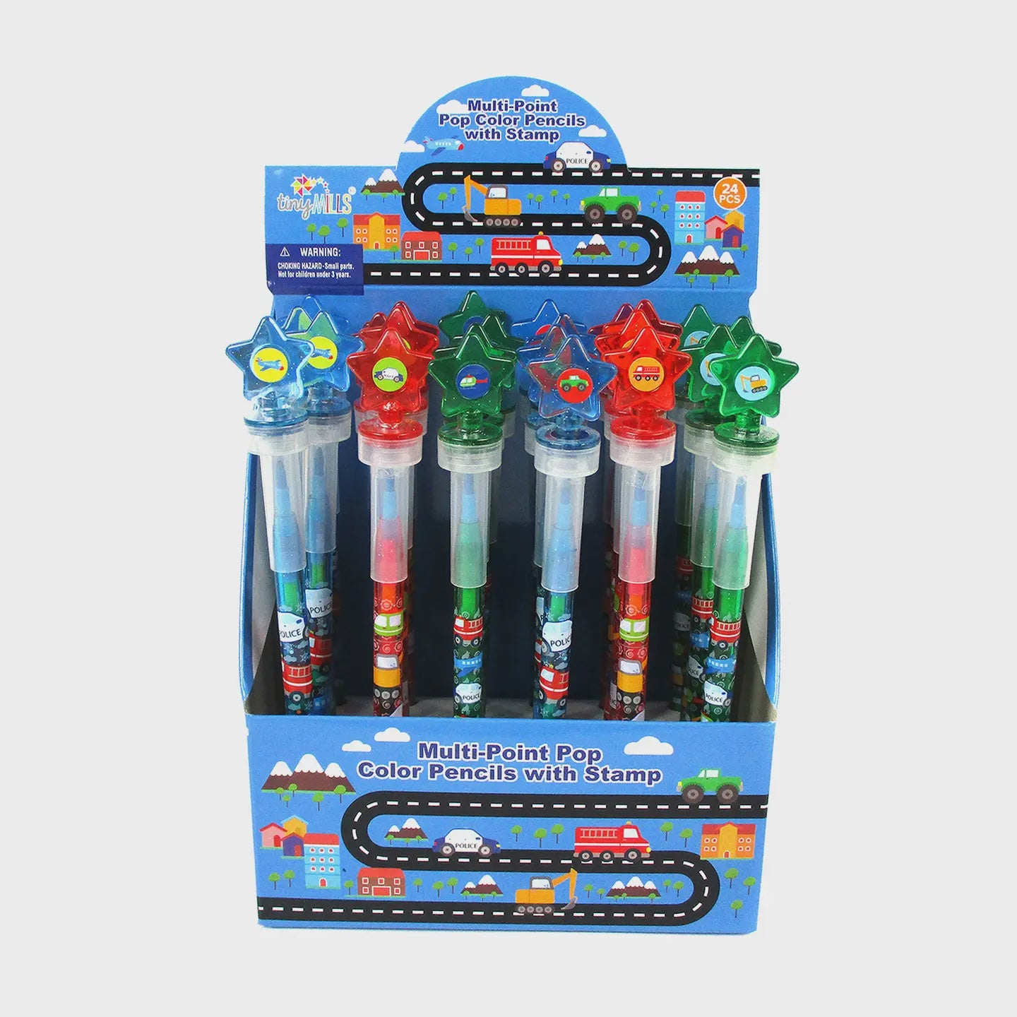 Vehicle  Stackable Crayon with Stamper Topper