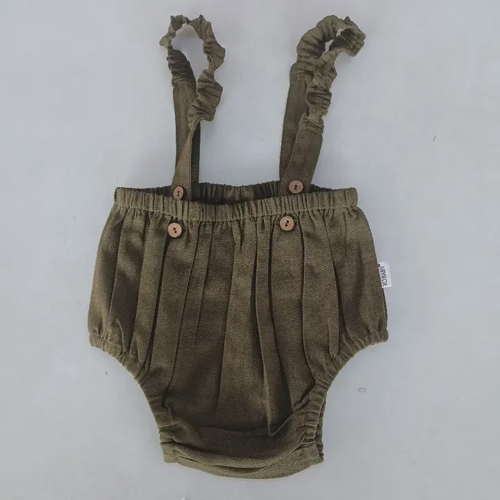 Military-Green Color Suspender Shorts-Style Diaper Cover, 12-18 m