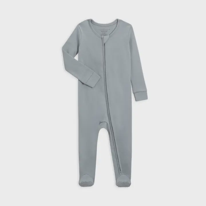 Colored Organics Peyton Zipper Footed Sleeper, Mist 0-3m