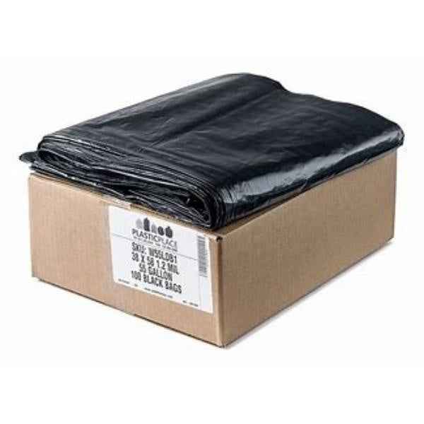 55Gal 1.2Mil 38"x58" Heavy Duty Black Trash Bags 100ct