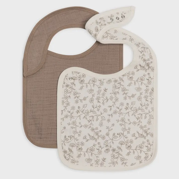 Organic Muslin Bibs 2pk - Pip Floral Ivory + Taupe