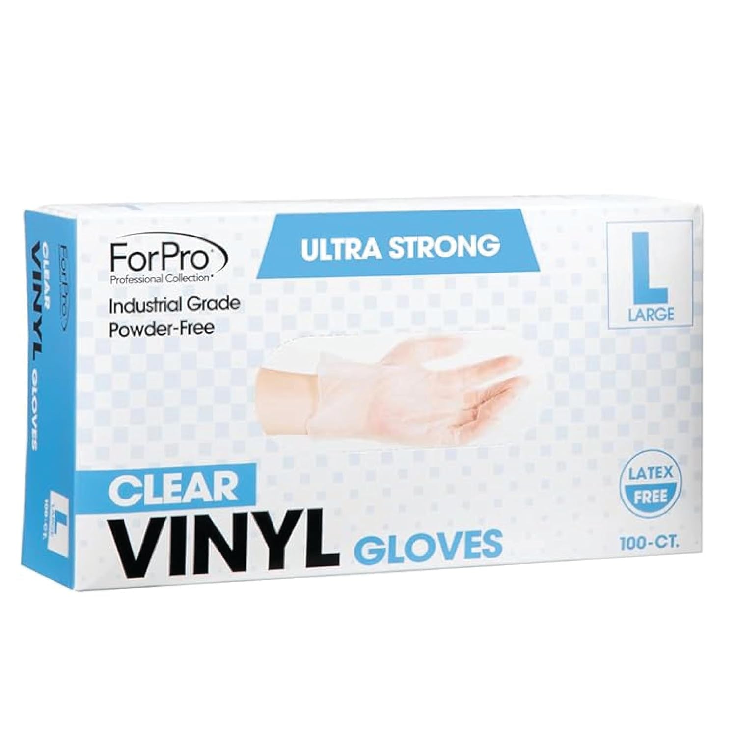 ForPro Disposable Clear Vinyl Gloves, Powder-Free, Latex-Free, Non-Sterile, Food Safe, Size Large, 100-Count (BPO)