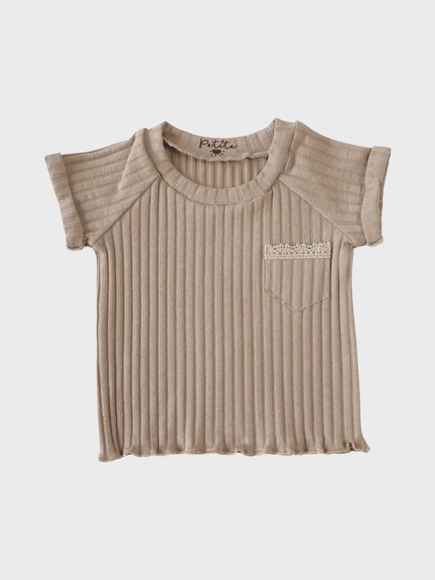 Baby Cotton T-Shirt, Wide Ribbed -Dark beige  12-18