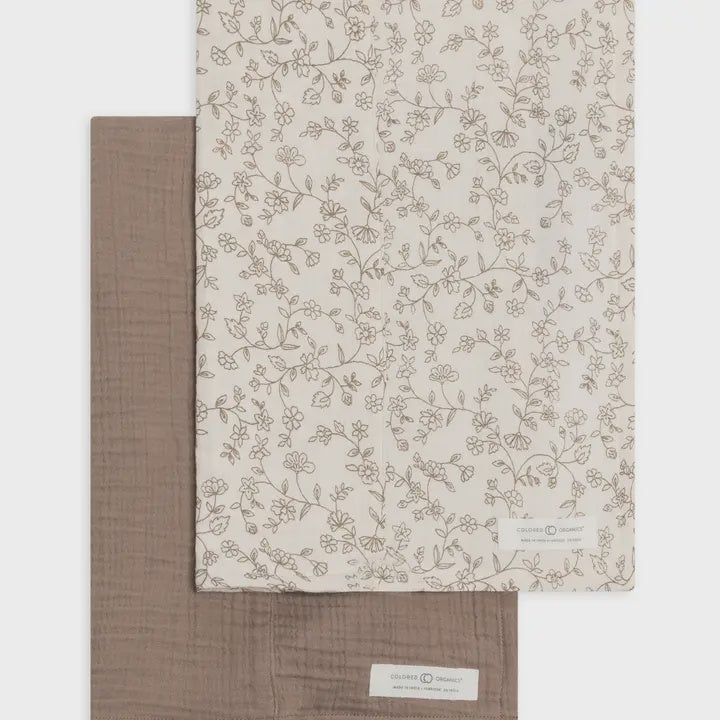 Baby Muslin Burp Cloth 2pk- Pip Floral Ivory + Taupe