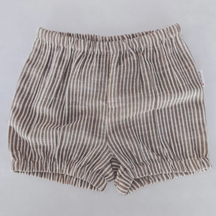 Brown Stripes Print Cotton-Linen Boys Diaper Cover, 6-9m