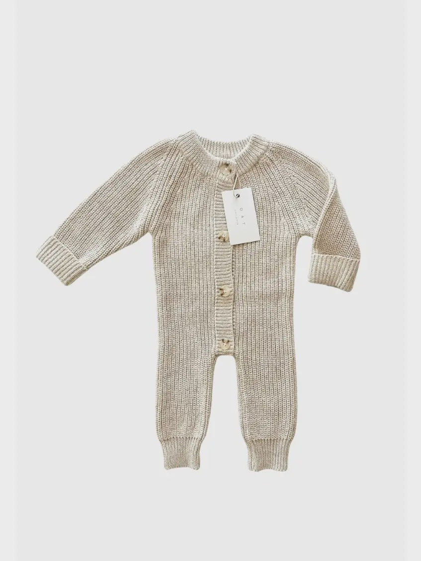 Chunky Knit Playsuit, Oatmeal 0-6m