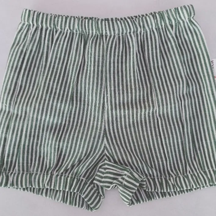 Sage Green Stripes Print Cotton-Linen Boys Diaper Cover, 12-18m