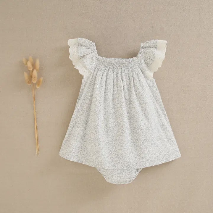 Baby Girl's Dress with Gray Leaf Panties