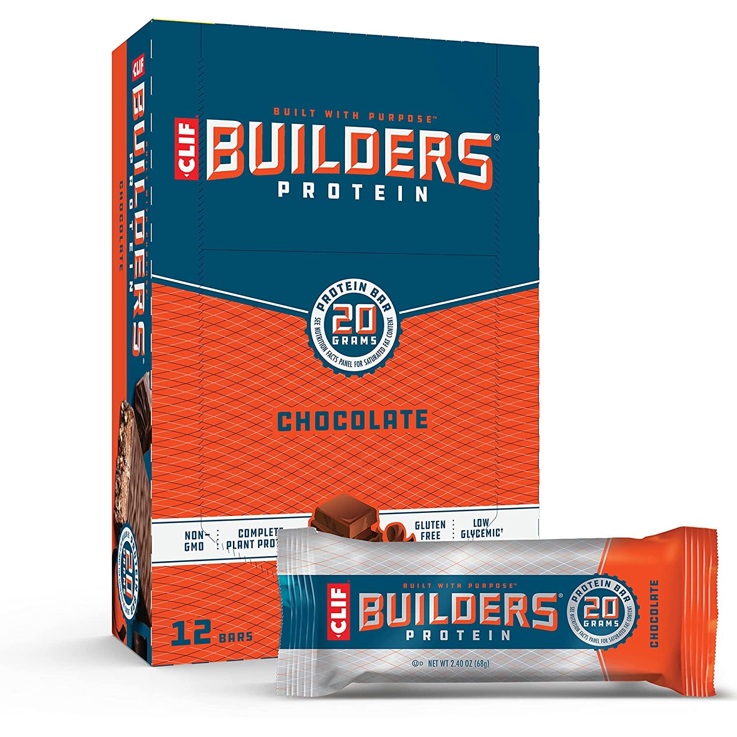 CLIF BUILDERS - Protein Bars - Chocolate - 20g Protein - Gluten Free 2.4 Ounce, 12 Count