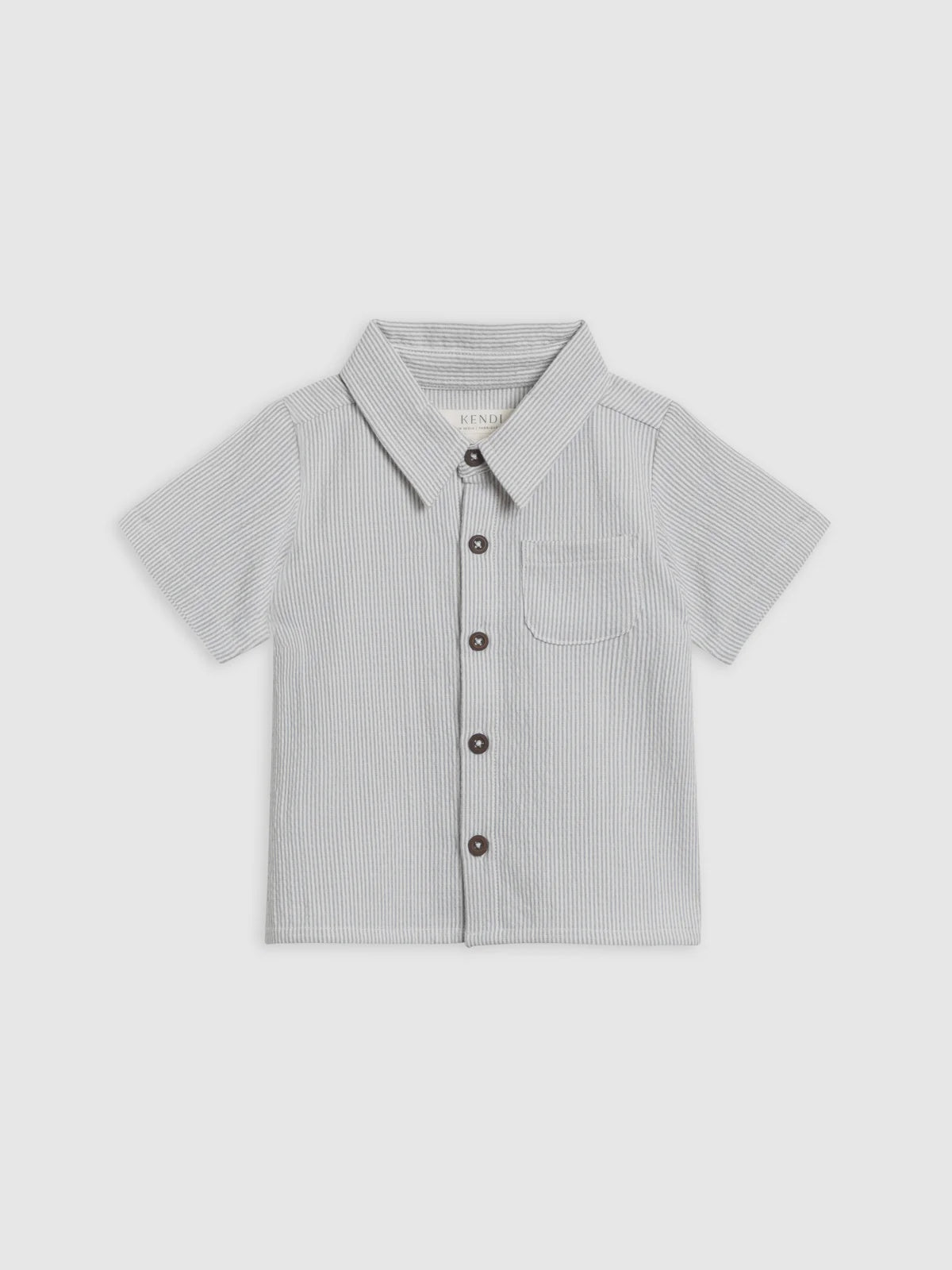 Kendi Landon Seersucker Collared Button Down Shirt, Shore Stripe Mist, 6yr