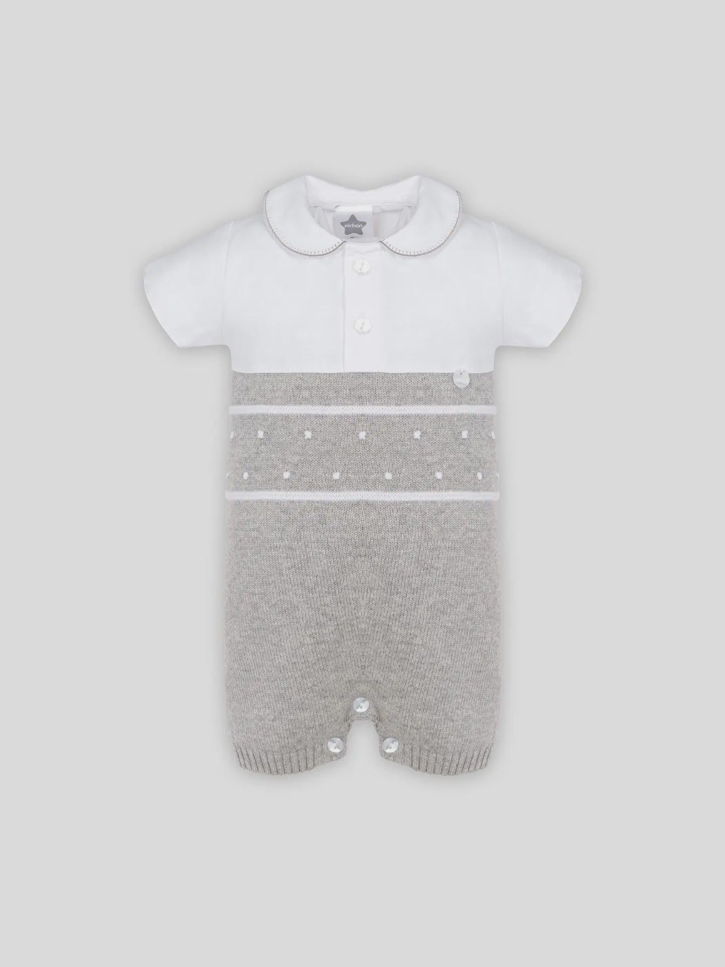 Minhon Classic Knit Romper, Grey 12m