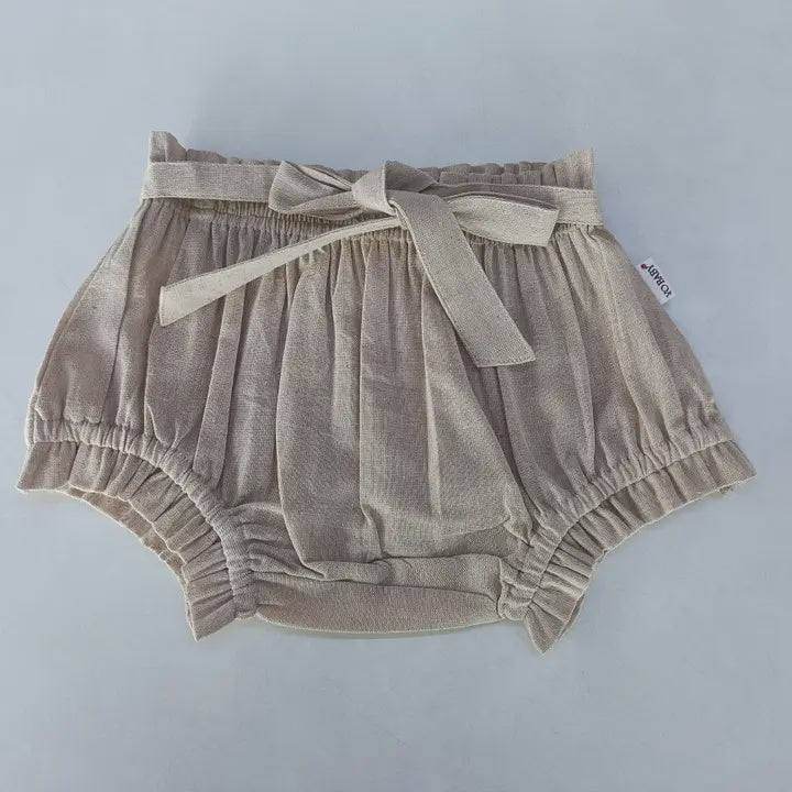 Beige Chambray Shorts-Style Diaper Cover with Belt