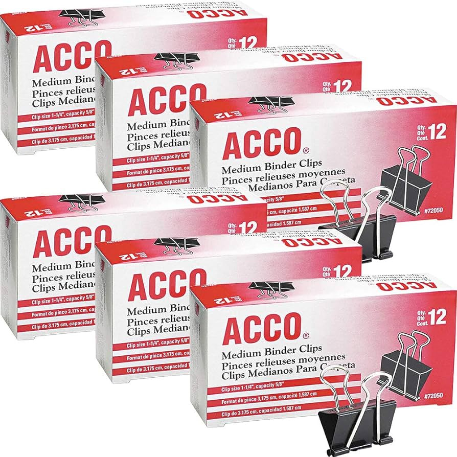 ACCO - Binder Clips, Medium - 6 Packs (12 Count Each)