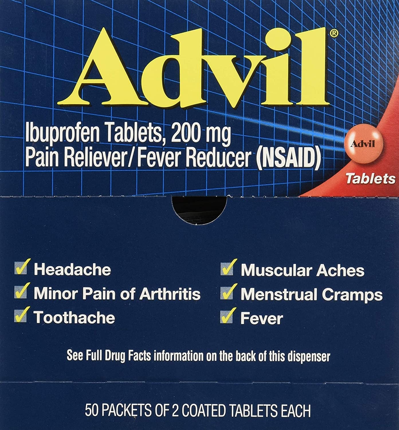 Advil Ibuprofen, 200mg, 2 Count Pack of 50 (BPO)
