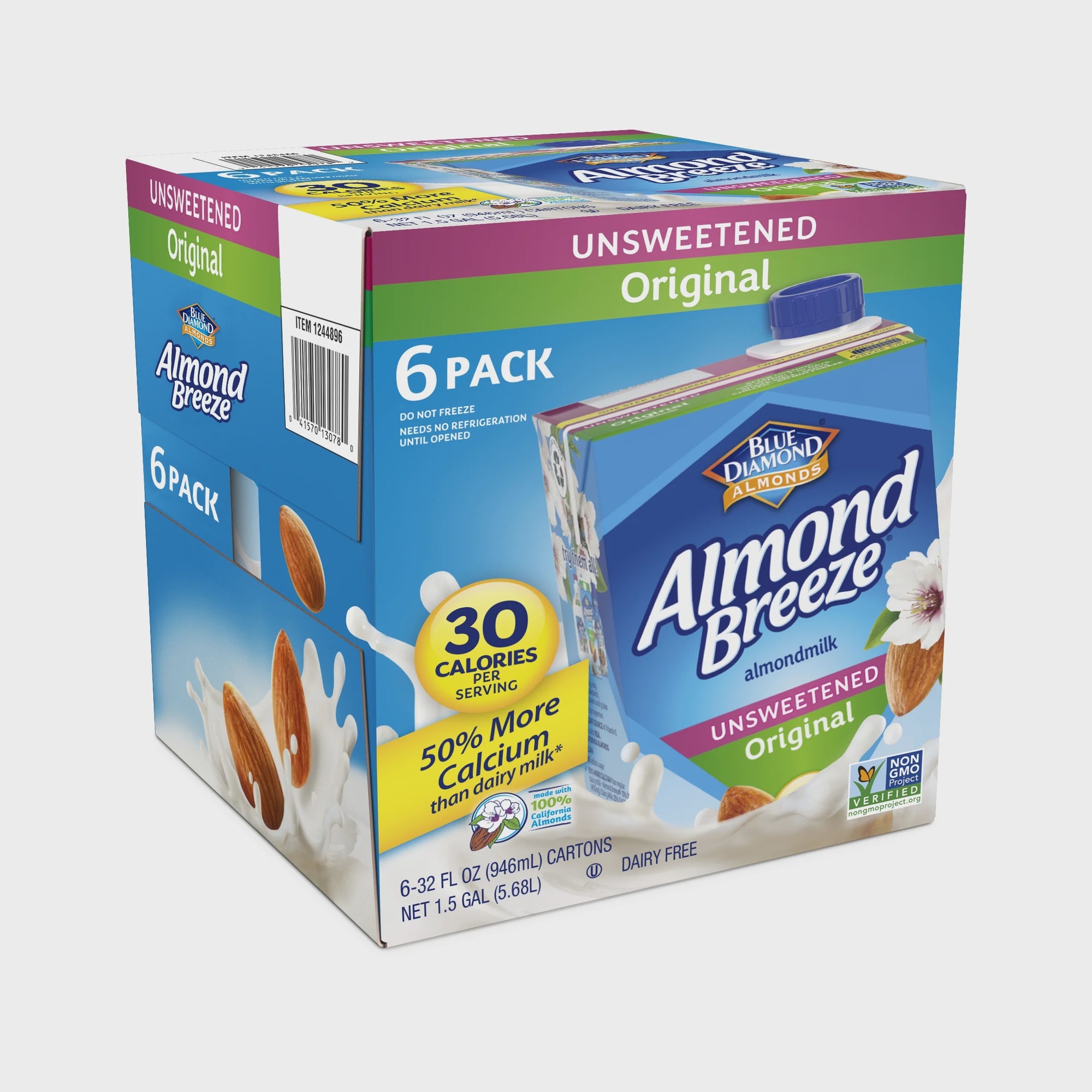 Almond Breeze Unsweetened Milk, 32 oz, 6pk