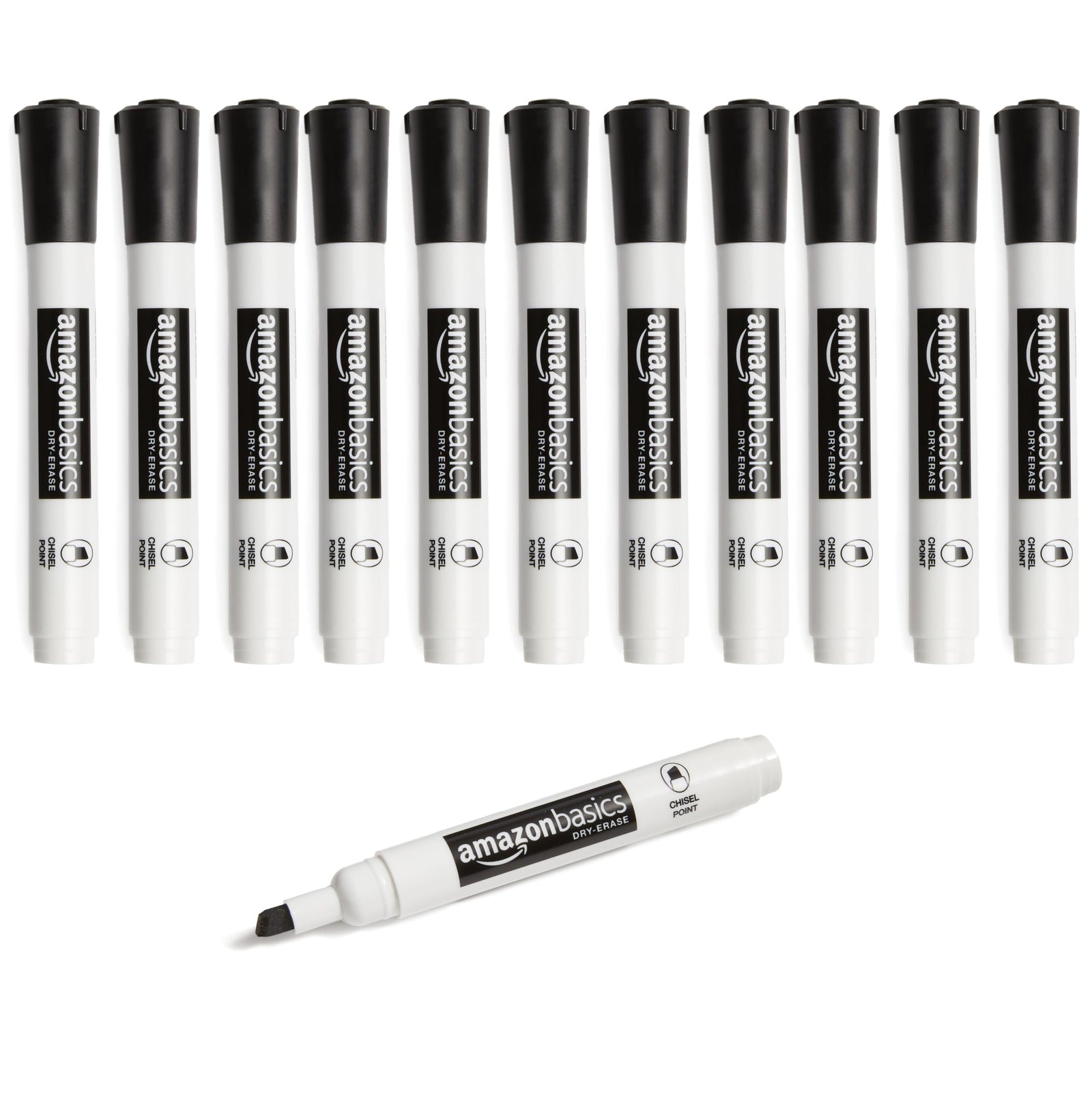Amazon Basics 12-Pack Low-Odor Chisel Tip Dry Erase White Board Markers - Black