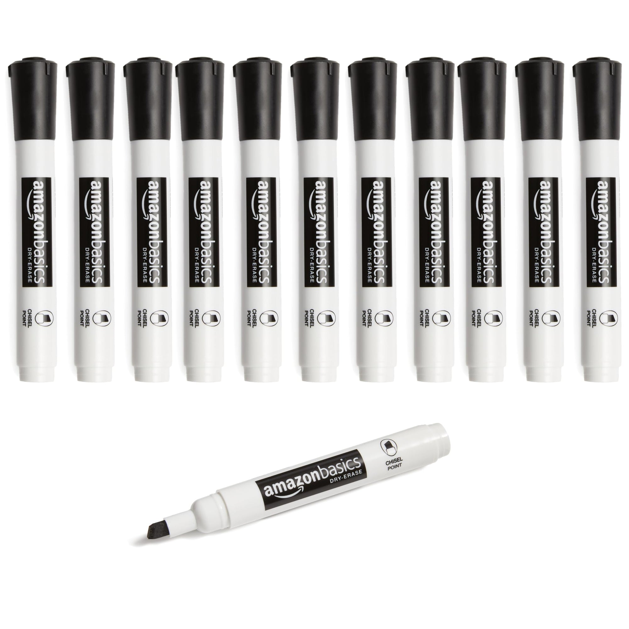 Amazon Basics 12-Pack Low-Odor Chisel Tip Dry Erase White Board Markers - Black