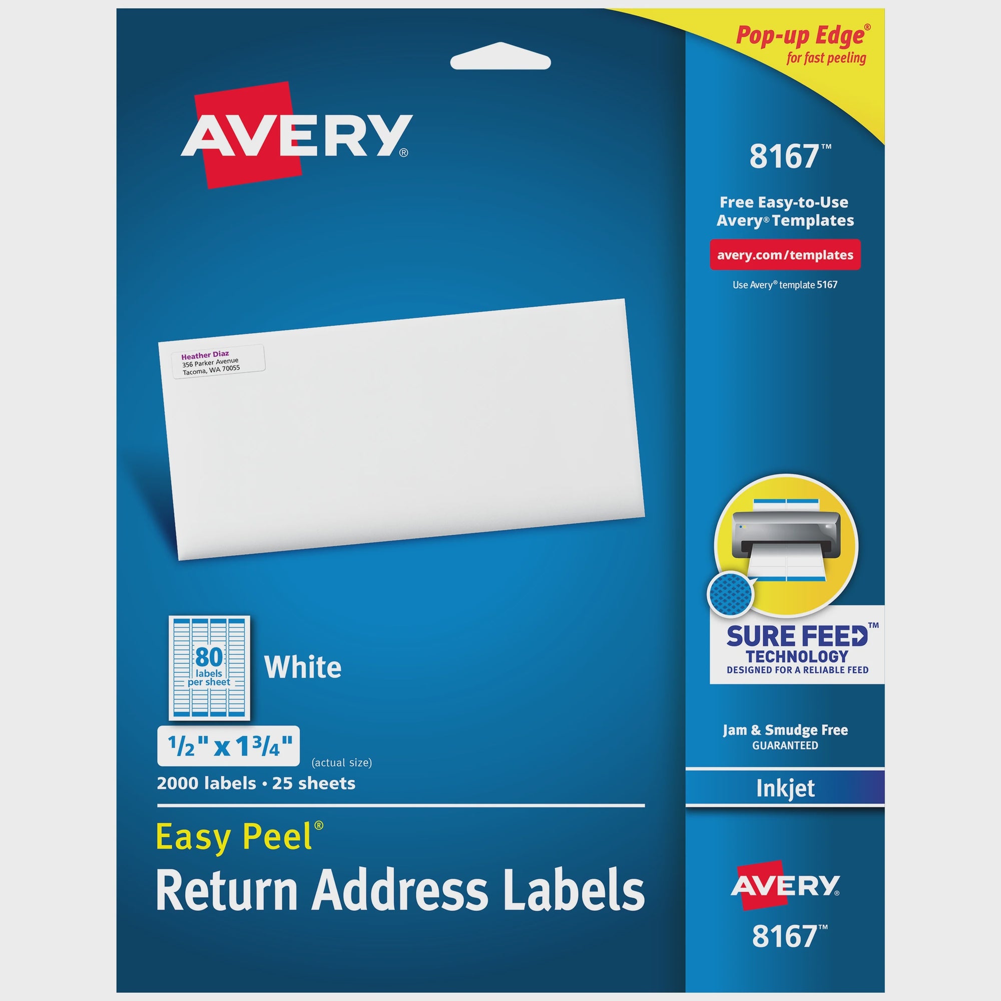 Avery Easy Peel Labels 8167, 1/2" x 1-3/4", 2,000 Labels