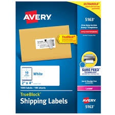 Avery Easy Peel Shipping Labels 5163/8163, 2"x4", 500 Labels