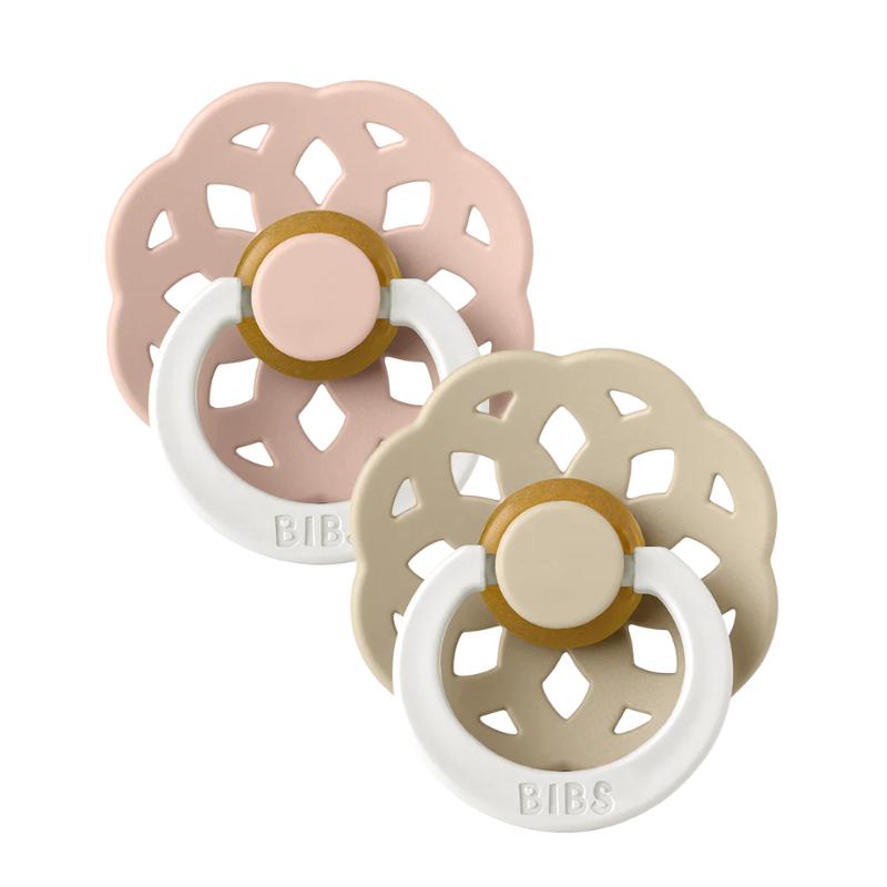 BIBS Boheme Pacifier Blush /Vanilla GLOW - Round , Natural Rubber Latex  2pk