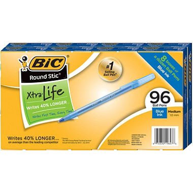 BIC Round Stic Xtra Life, Medium Point, Black Ink, 96 ct.