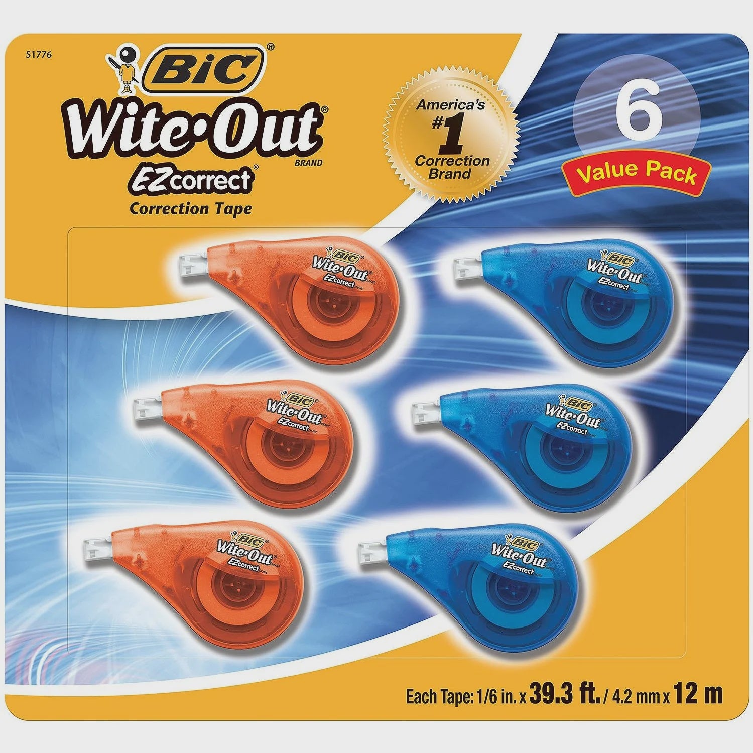 BIC Wite-Out Brand EZ Correct Correction Tape, White, 6 ct