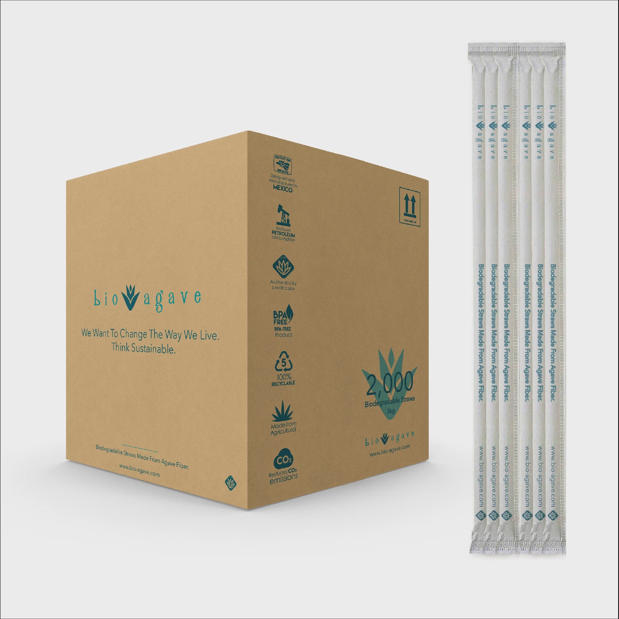 BIO AGAVE - Biodegradable 5.9" Cocktail Straws Made From Agave Fibers - 3600 Pack