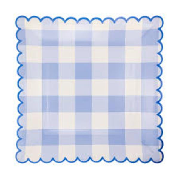 Blue Gingham Paper Plate 9in, 12ct