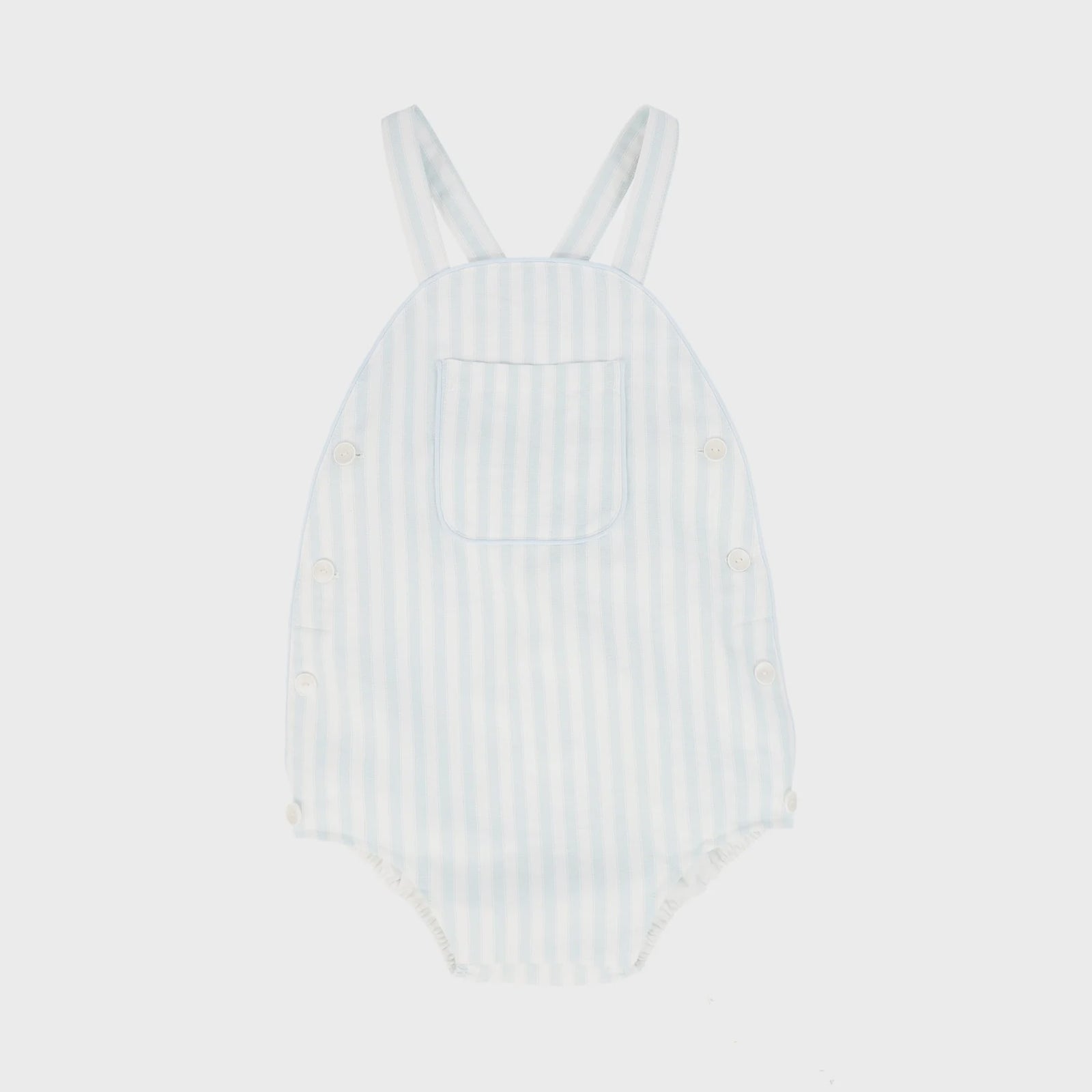 Le Bourdon Blue/White Pique Oxford Stripe Romper, 9m