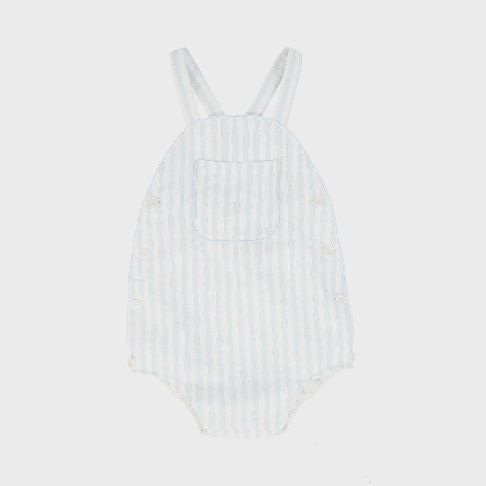 Le Bourdon Blue/White Pique Oxford Stripe Romper, 9m