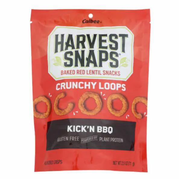 Calbee Harvest Snaps Crunchy Loops, Kick n BBQ 2.5oz