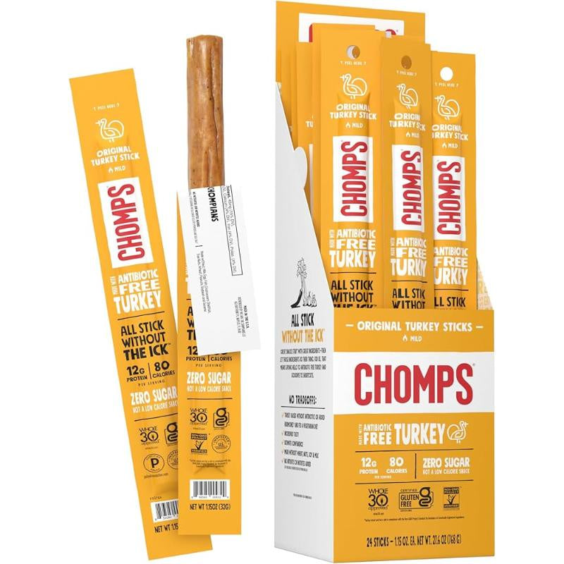 Chomps Free Range Turkey Sticks Original 1.15 oz Case of 24