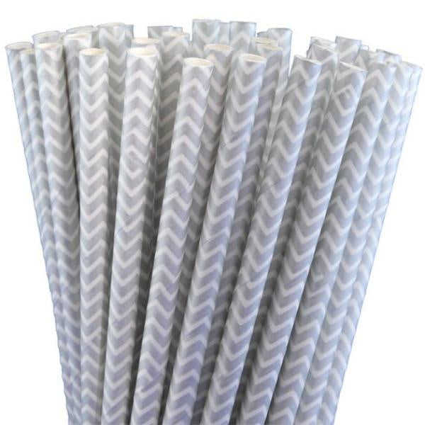 Cocktail Straw Silver Chevron 25pk