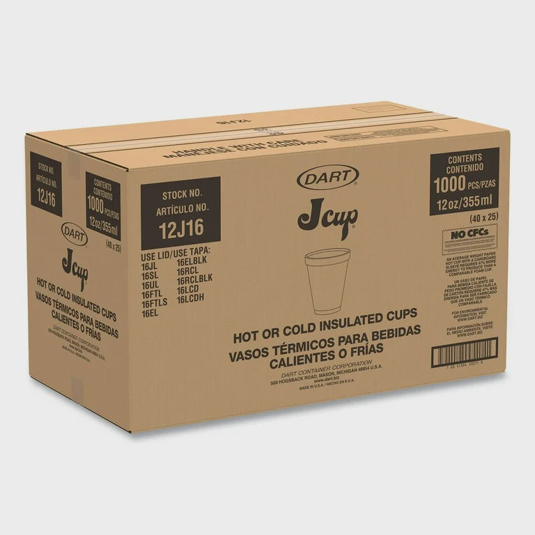 Dart Foam Drink Cups 12 oz, 1000/case (BPO)