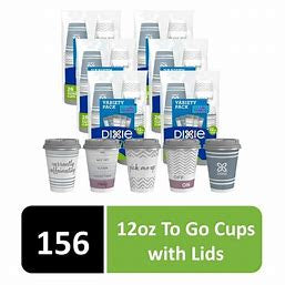 Dixie to Go Disposable Hot Beverage Paper Coffee Cups with Lids, 12 Oz, 156 Count